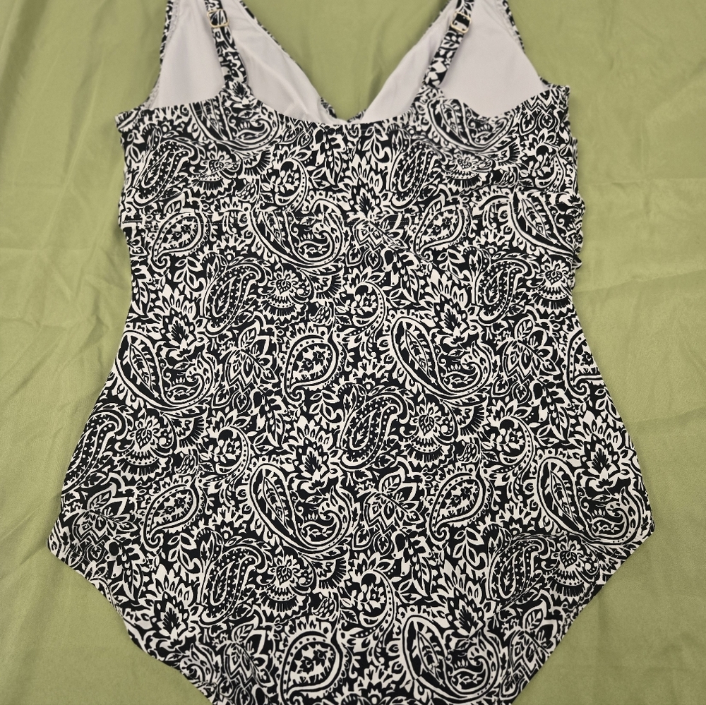 Monochrome Paisley Womens One Piece Swimsuit - Picture 2 of 4